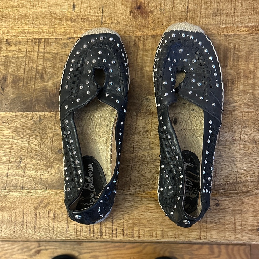Sam Edelman Black silver Studded Espadrille Flats 8
